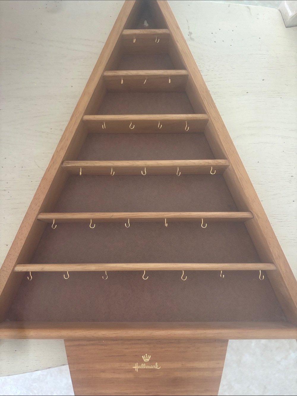 Hallmark Wooden Tree Wall Display Shelf with Gold Hooks for miniature ornaments